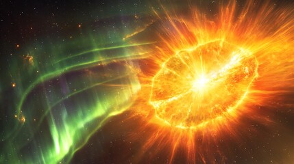 Fototapeta premium Magnetosphere illuminated auroras and cosmic rays from solar activity