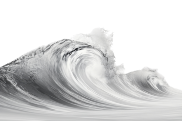 Powerful crashing wave creating a dramatic display of water and foam in a black and white setting