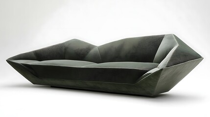 Sofa with a sleek, angular design and soft, comfortable fabric cushions 
