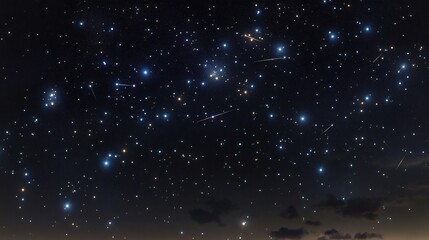 Fototapeta premium Meteor showers streaking across dark starlit sky framed faint zodiac constellations