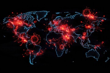 Global map highlighting zones of viral spread with detailed locations and active outbreaks observed in recent years. Generative AI