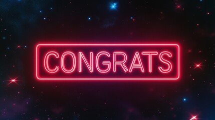 Neon sign with text congrats on dark starry background