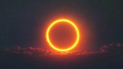 Glowing solar eclipse against starry night sky, cosmic wonder. Astronomy and celestial event concept