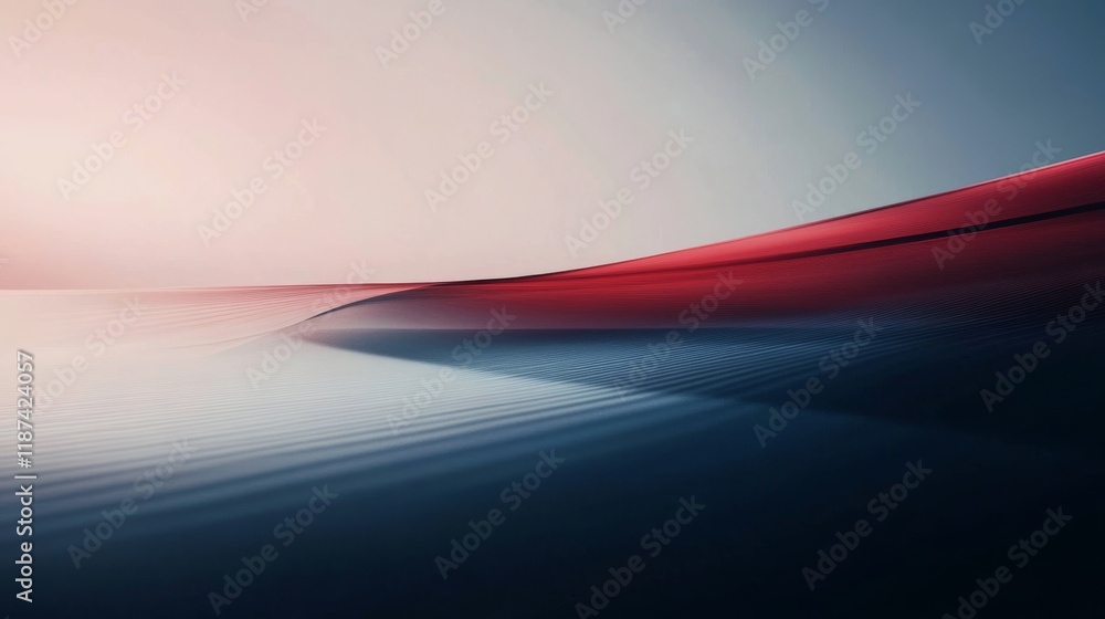 Poster abstract red and blue wave pattern with soft gradient background, minimalist digital art concept