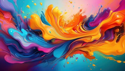 Fototapeta premium Vibrant Abstract Art Bright Gradient Backdrop Drenched with Colorful Paint Splashes, Creating a Dynamic and Expressive Masterpiece