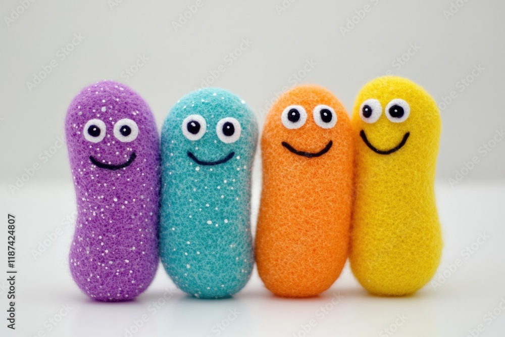 Poster bright and cheerful microbes with faces showcasing vibrant colors in a playful setting suitable for 