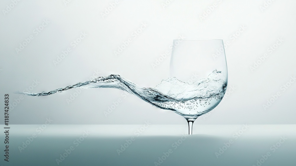 Poster a glass of water with a rippling surface and a drop of water splashing from the bottom
