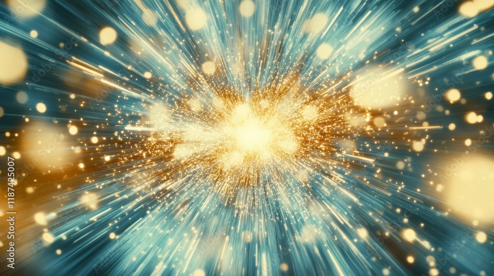 Poster abstract explosion of light particles with dynamic motion and vibrant colors