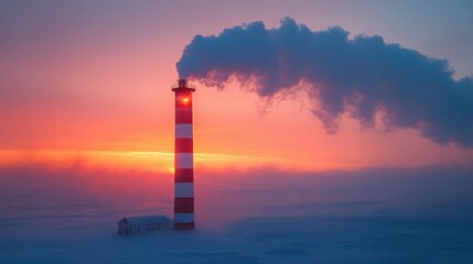 chimney smoke in cold winter sky