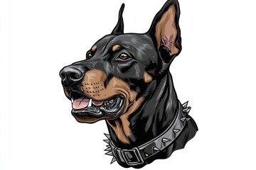 Obraz premium A close-up photo of a dog with a unique spiked collar, perfect for use in pet-related or dark-themed contexts