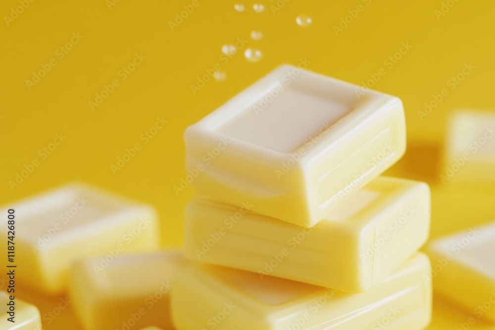 Poster a close-up shot of a stack of soap blocks on a flat surface