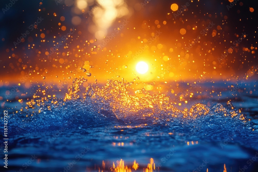 Poster a serene scene with the sun shining brightly over calm water, perfect for use in a variety of settin