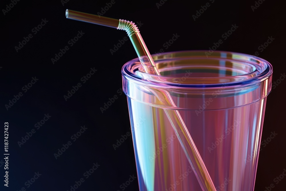 Poster a clear glass filled with water and a straw inserted into it, ready for drinking