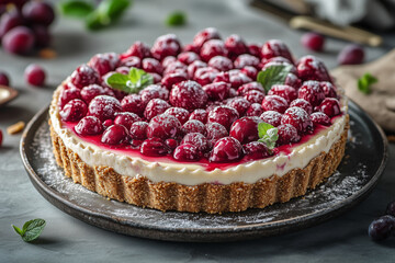 Mediterranean-style whole wheat fruit tart topped with juicy cranberries