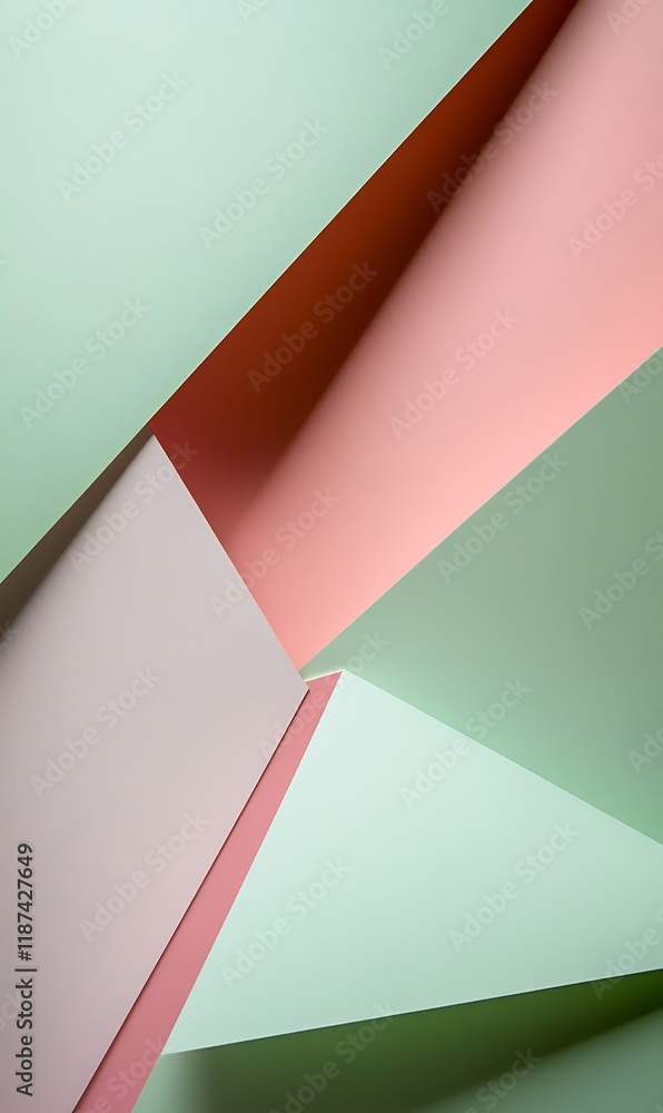 Poster a backdrop of pastel greens and pinks with bold neon shapes and diagonal lines creating a modern fee