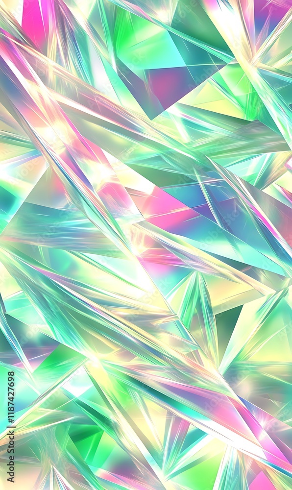 Poster a backdrop of pastel greens and pinks with bold neon shapes and diagonal lines creating a modern fee