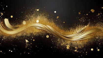 Golden Sparkle Splatter Border, Gold Foil Frame, Golden Brush Stroke on Transparent Background Artistic Abstraction of Luminous Glitter and Textured Gold Accents