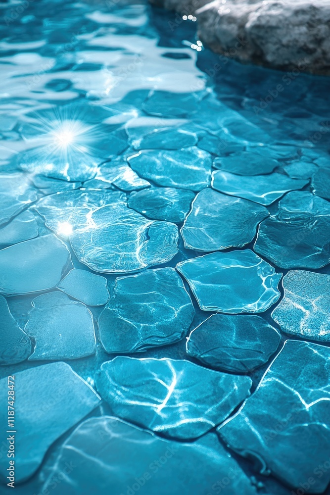 Poster a close-up view of a pool with rocks submerged in the water, great for use as a background or to hig