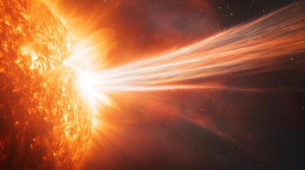 Solar flare erupting the Suns surface with coronal mass ejections traveling outward and illuminating the surrounding solar environment