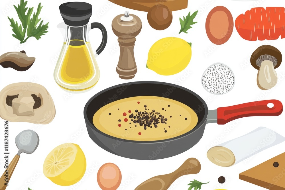 Poster a selection of food items arranged in a circular pattern, perfect for presentation or display