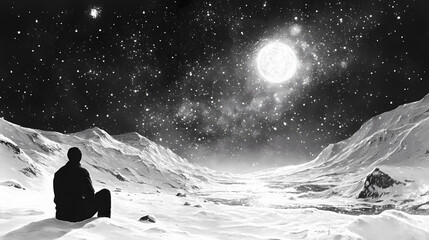 Winter + snowdrift + tranquility concept. Stardrift. Illustration