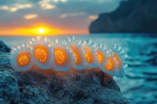 Close-up of a sea slug on a rock near the ocean