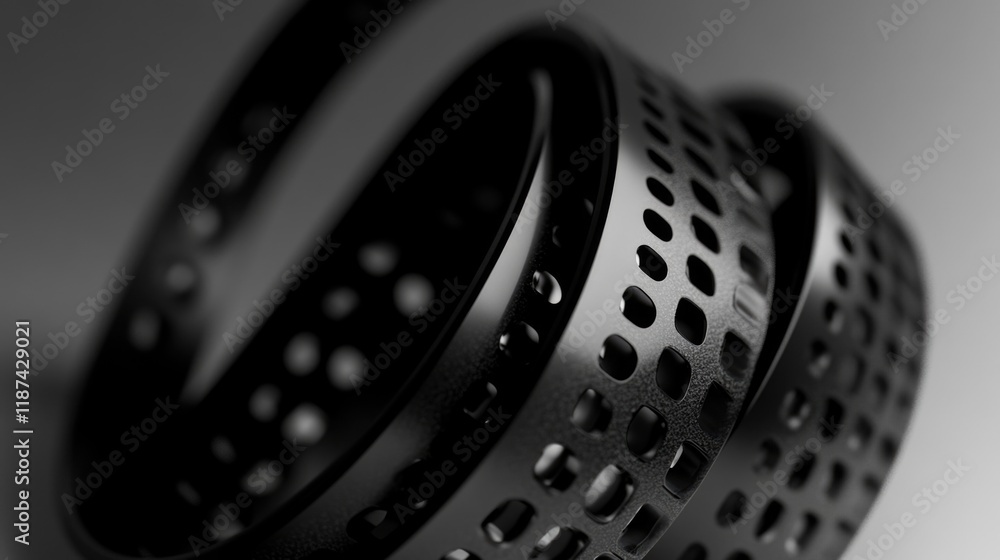Aufkleber close up view of a metal object on a table, suitable for use in technology or industry related conte