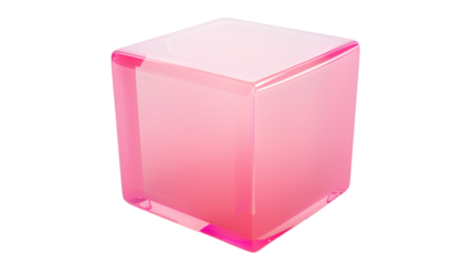 A pink plastic cube in a 3D-rendered style depicted on a white background
