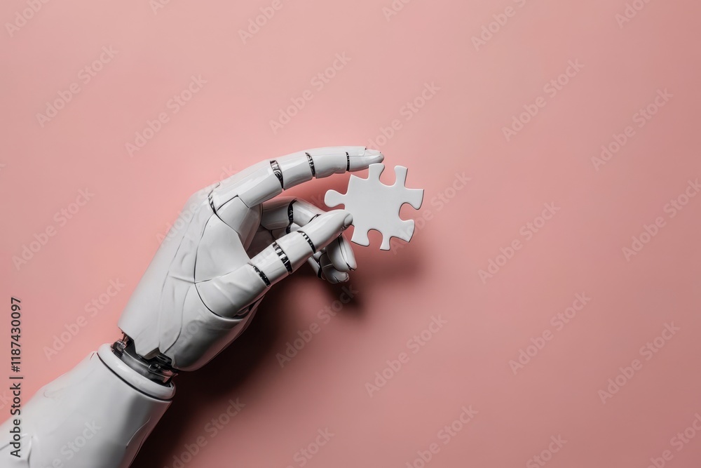 Poster a robotic hand manipulating a jigsaw puzzle, symbolizing the idea of problem-solving.