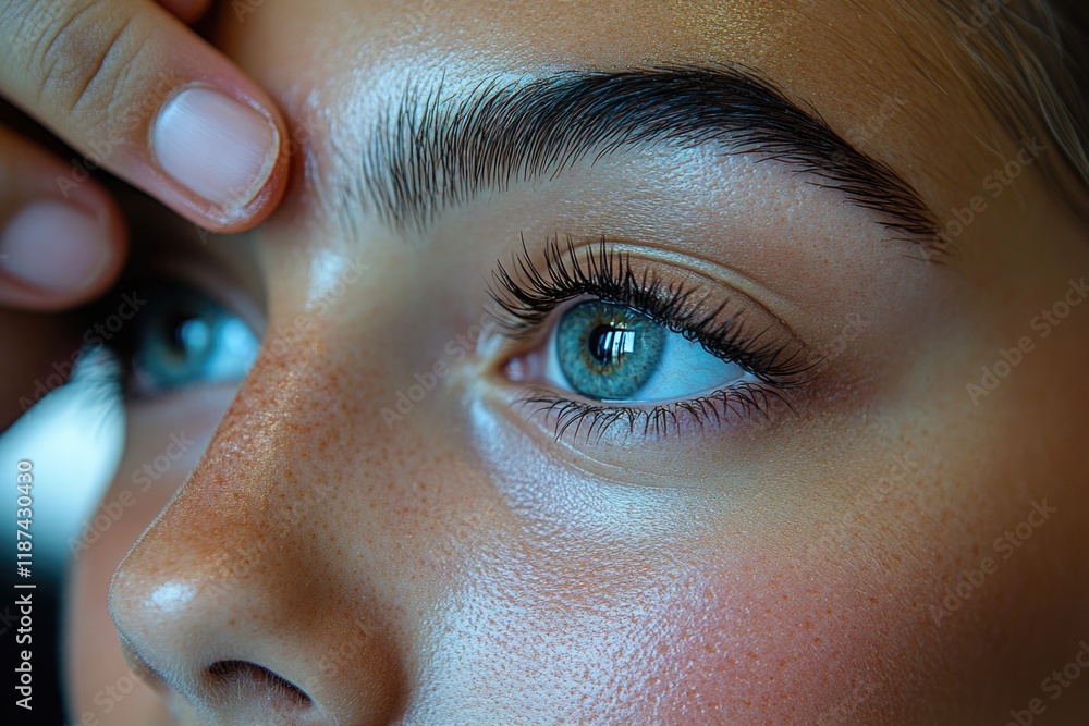 Aufkleber a close-up shot of a person's face with distinctively blue eyes, ideal for use in editorial or comme