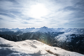 Fototapeta premium Winter landscape in sunny Swiss mountains, January