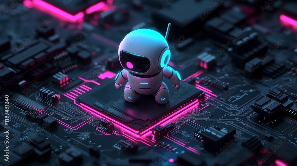 Poster robot with spaceship