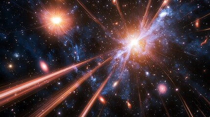 Naklejka premium Quasars pulsars emitting bright beams of light amidst neutron stars a deep space setting