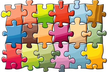 Colorful puzzle pieces arranged on a white background, perfect for designs and projects