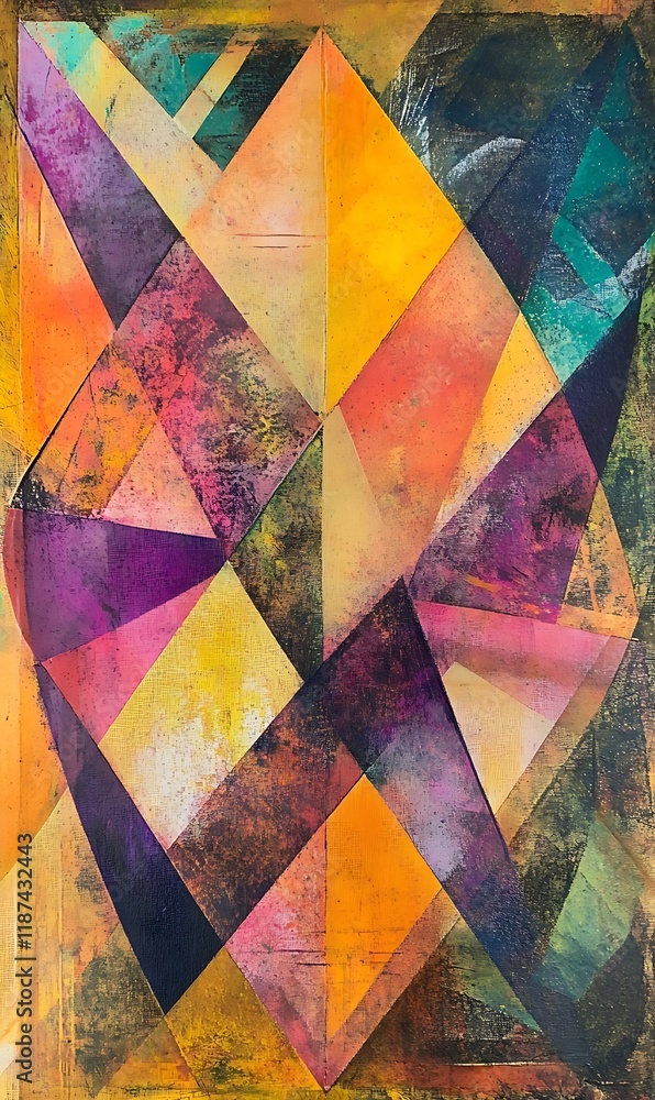 Aufkleber diagonal lines in orange and yellow with blue translucent circles create an abstract pattern.