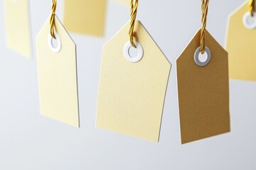 A collection of colorful tags suspended from a length of twine or string