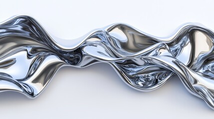 A close-up 3D rendering of fluid metal forms, showcasing twisted silver and glossy chrome, set against a white background.