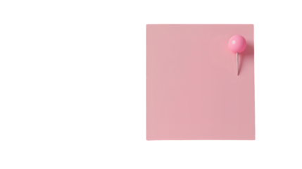 A pink sticky note with a pin in a 3D-rendered style on a white background