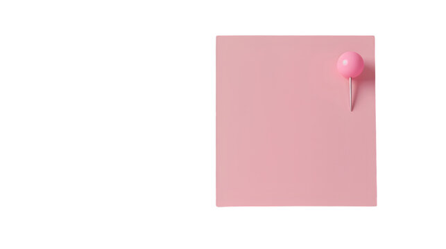 A pink sticky note with a pin in a 3D-rendered style on a white background