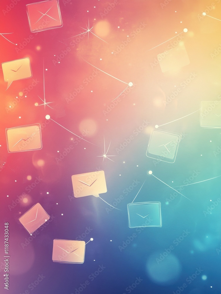 Fototapete Floating abstract icons of chats and connections create a vibrant digital atmosphere. Generative AI
