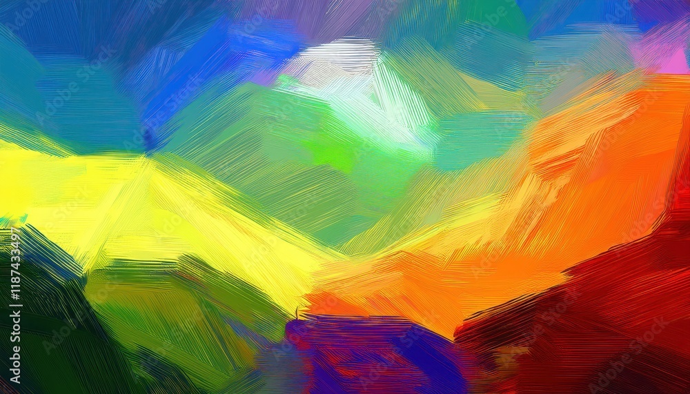 Poster vibrant abstract art panorama bold colors, striking textures combine in a dynamic digital illustrati
