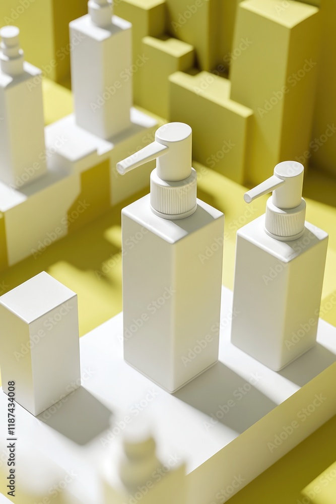 Poster A collection of white containers stacked on a table