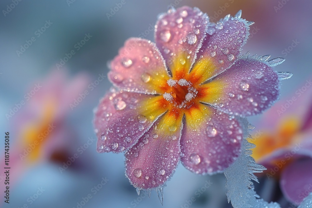 Aufkleber a macro shot of a flower with water droplets glistening on its petals, great for use in botanical or