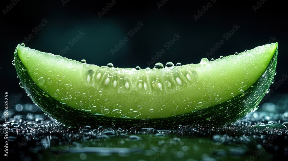 Poster fresh green cucumber slice isolated on transparent background