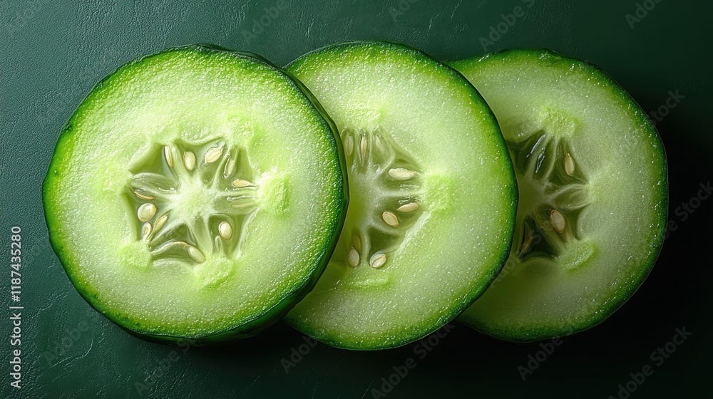 Poster fresh green cucumber slice isolated on transparent background