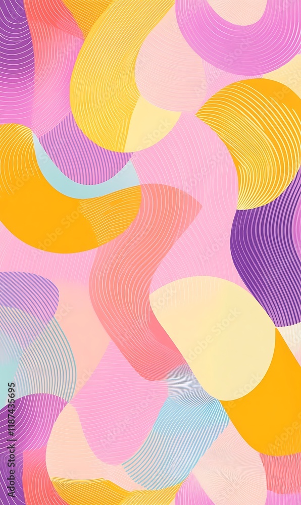 Poster soft pastel circles mixed with bright neon diagonal lines create an abstract background full of cont