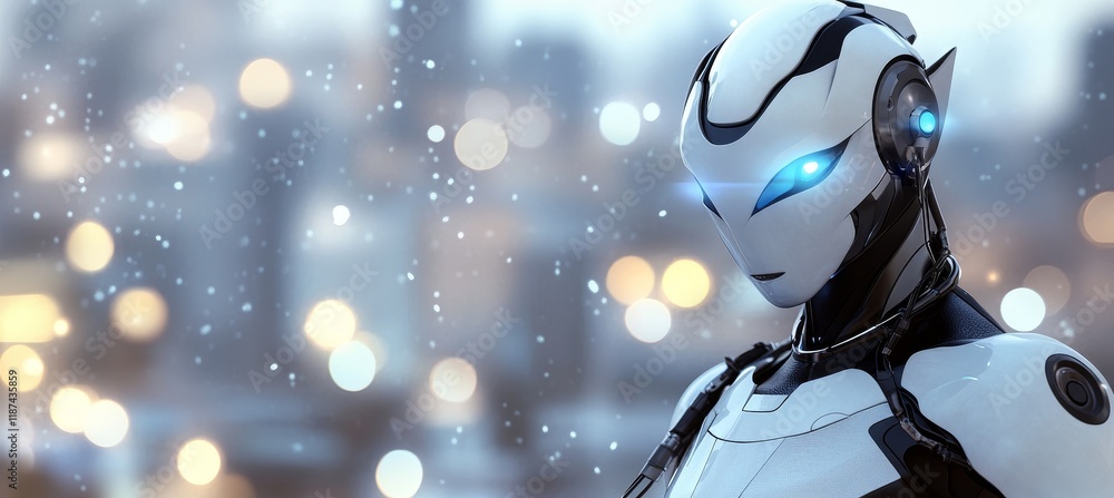 Poster in a backdrop of a digital world and cyberspace, a 3d humanoid ai robot thrives, spearheading advanc