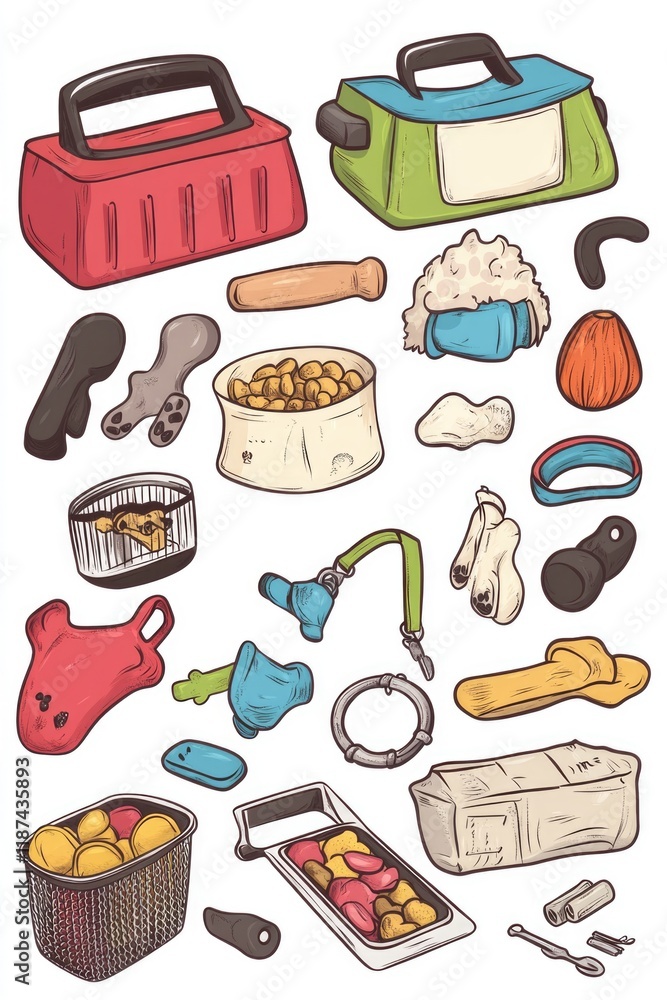 Poster assorted objects arranged neatly on a clean white surface