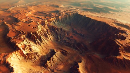 Detailed portrayal of Mars craters canyons reddish terrain emphasizing its unique geological features and potential for exploration