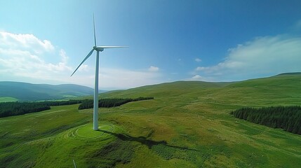 Sustainable Wind Energy Concept in a Green Natural Landscape